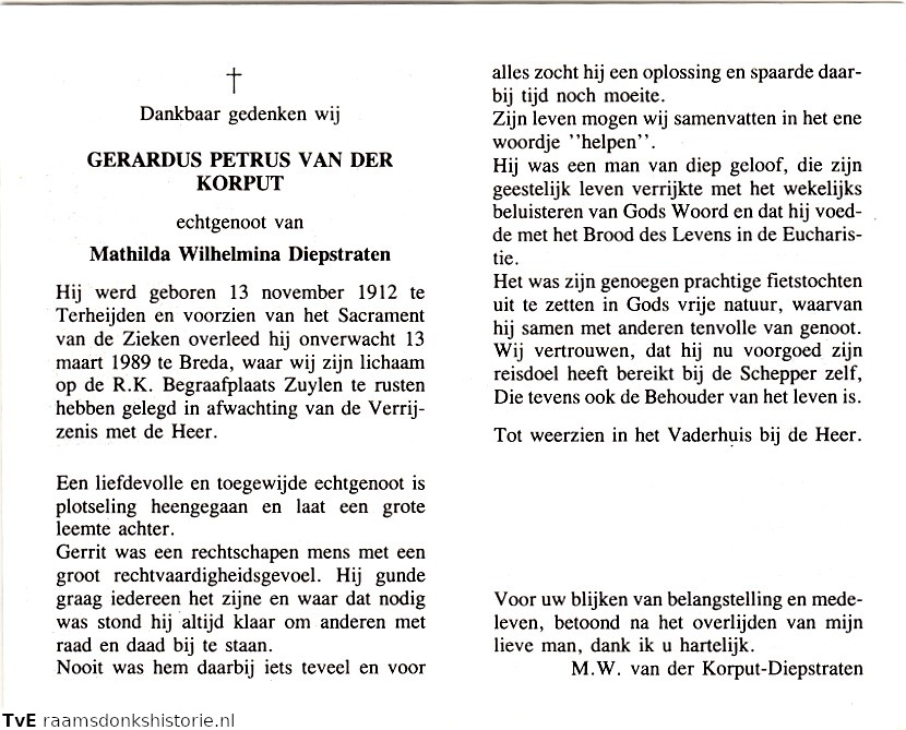 Gerardus Petrus van der Korput- Mathilda Wilhelmina Diepstraten